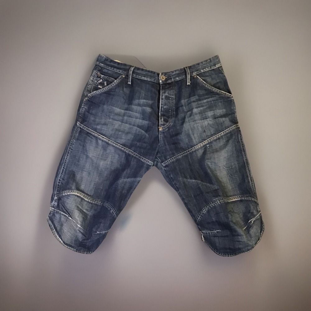 Vintage G Star Custom Capri Biker Jean Shorts Size 36 - Picture 2 of 8